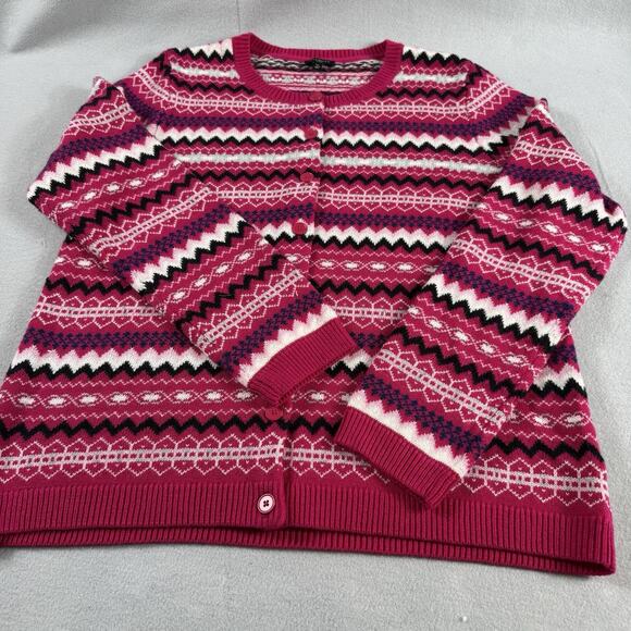 Talbots Petites LP Fair Isle Knit Cardigan Sweater Lambswool Blend Cottagecore - Picture 3 of 12